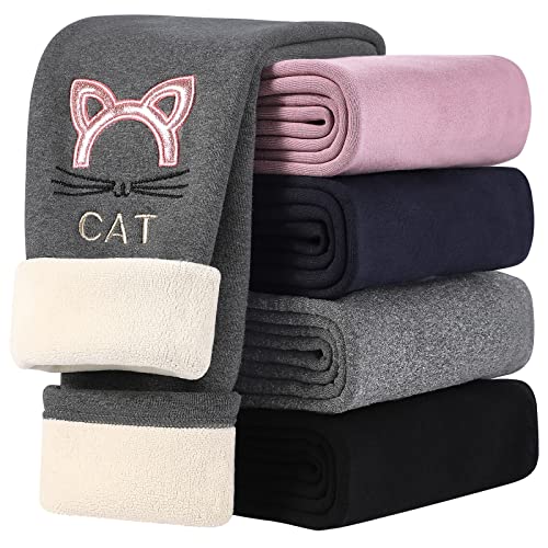 KEREDA Thermo Leggings Mädchen Kinder Gefüttert Katze Winter Warme, Dunkelgrau, 140-146 von KEREDA