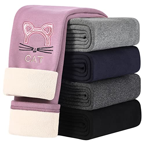 KEREDA Thermo Leggings Mädchen Kinder Gefüttert Katze Winter Warme, Rosa, 122-128 von KEREDA