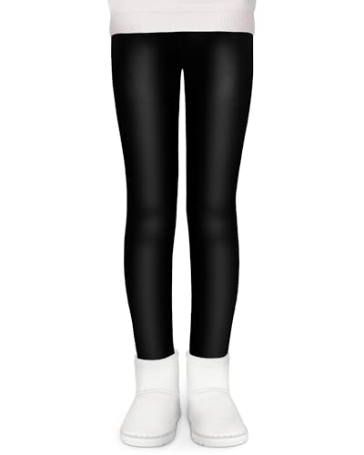 KEREDA Mädchen Leggings Thermo Gefüttert Thermoleggings Winter Warme Kunstleder 1er-Pack,Schwarz Kunstleder,104-110 von KEREDA