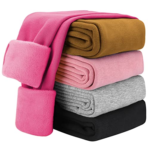 KEREDA Mädchen Leggings Thermo Kinder Gefüttert Winter Warme unifarben Thermoleggings Mit Fleece Thermohose Hose, Rosarot, EU 146-152, Manufacturer 160 von KEREDA