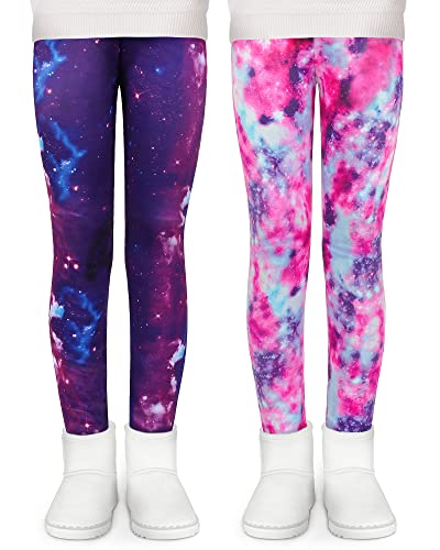 KEREDA Mädchen Leggings Thermo Gefüttert Winter Warme 2er-Pack,Lila Galaxis/Rosa Galaxis,116-122 von KEREDA