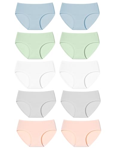 KEREDA Mädchen Unterhosen Teenager Baumwolle Unterwäsche Bequeme Schlüpfer Slips für Kinder 10-18 Jahre 8er/10er-Pack Mehrfarbig 1-10er Pack 10-12Jahre von KEREDA