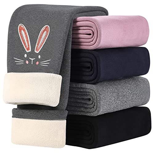 KEREDA Thermoleggings Mädchen Thermo Leggings Gefüttert Warme Winter Hase Baumwolle,Dunkelgrau,104-110 von KEREDA