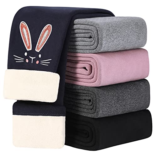 KEREDA Thermoleggings Mädchen Thermo Leggings Gefüttert Warme Winter Hase Baumwolle,Navy,116-122 von KEREDA