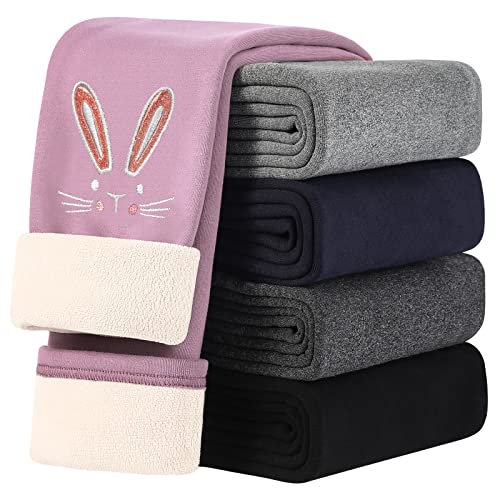 KEREDA Thermoleggings Mädchen Thermo Leggings Gefüttert Warme Winter Hase Baumwolle,Rosa,134-140 von KEREDA