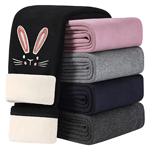 KEREDA Thermoleggings Mädchen Thermo Leggings Gefüttert Warme Winter Hase Baumwolle,Schwarz,116-122 von KEREDA