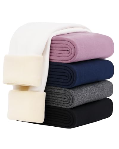 KEREDA Thermoleggings Mädchen Thermo Leggings Kinder Winter Warme Dicke Sherpa-Gefüttert,Weiß,116-122 von KEREDA