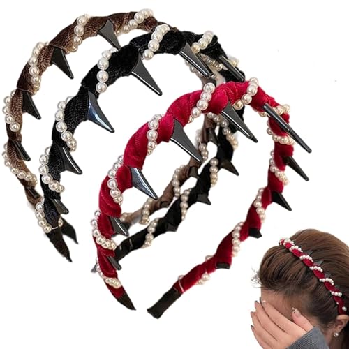 3 StüCk Vintage-Haarband Mit Kunstperlen Und Geflochtenen ZäHnen, Klassisches Retro-Haar-Accessoire FüR Hochzeiten, Partys Und Den Alltag (B) von KERLYING