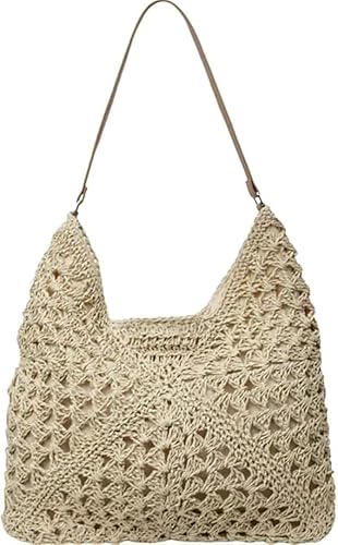 KERLYING Strohtaschen Damen Sommer, AusgehöHlte Strand-UmhäNgetasche, 2025 Freizeit-Schulterhandtasche Am Meer, Groß Gewebt (Beige) von KERLYING