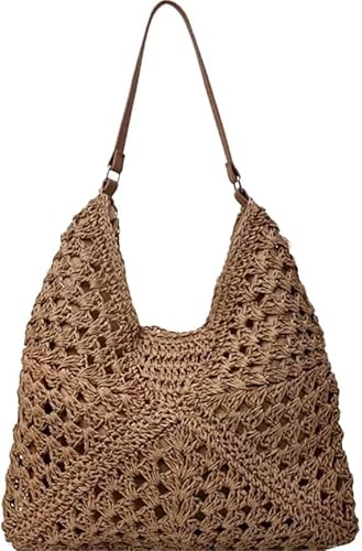 KERLYING Strohtaschen Damen Sommer, AusgehöHlte Strand-UmhäNgetasche, 2025 Freizeit-Schulterhandtasche Am Meer, Groß Gewebt (Khaki) von KERLYING