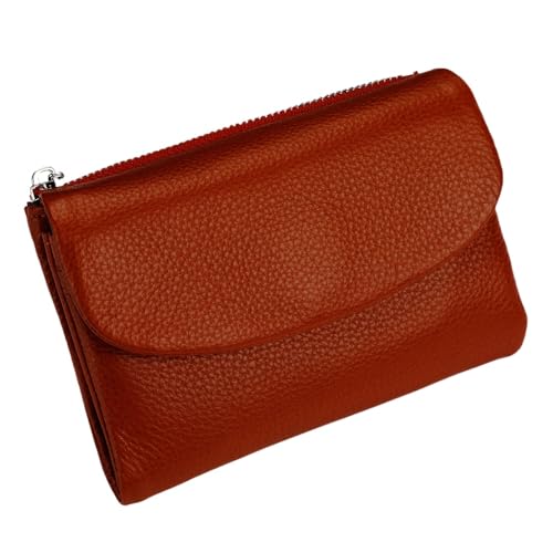 KERLYING Unisex-GeldböRse Aus Leder, 5,3 Zoll Kurzer MüNzkartenhalter Aus Echtem Leder, Unisex-Clutch-Taschen Mit Kreditkartenhalter Und BargeldfäChern (Brick Red) von KERLYING