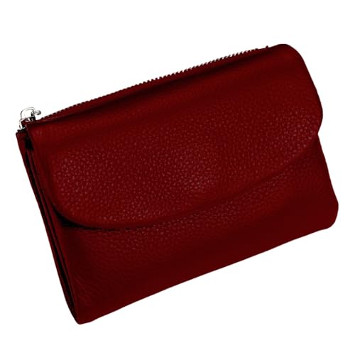 KERLYING Unisex-GeldböRse Aus Leder, 5,3 Zoll Kurzer MüNzkartenhalter Aus Echtem Leder, Unisex-Clutch-Taschen Mit Kreditkartenhalter Und BargeldfäChern (Dark Red) von KERLYING
