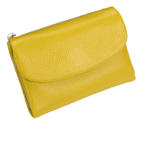 KERLYING Unisex-GeldböRse Aus Leder, 5,3 Zoll Kurzer MüNzkartenhalter Aus Echtem Leder, Unisex-Clutch-Taschen Mit Kreditkartenhalter Und BargeldfäChern (Yellow) von KERLYING