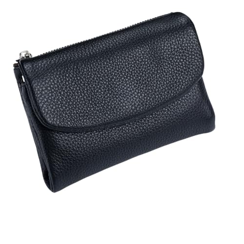 KERLYING Unisex Leather Wallet, 5.3In Short Genuine Leather Coin Card Holder, Unisex Clutch Bags with Credit Card Holder and Cash Slots (Black) von KERLYING