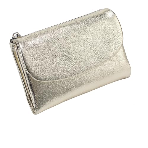 KERLYING Unisex Leather Wallet, 5.3In Short Genuine Leather Coin Card Holder, Unisex Clutch Bags with Credit Card Holder and Cash Slots (Gold) von KERLYING