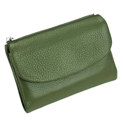 KERLYING Unisex Leather Wallet, 5.3In Short Genuine Leather Coin Card Holder, Unisex Clutch Bags with Credit Card Holder and Cash Slots (Olive Green) von KERLYING