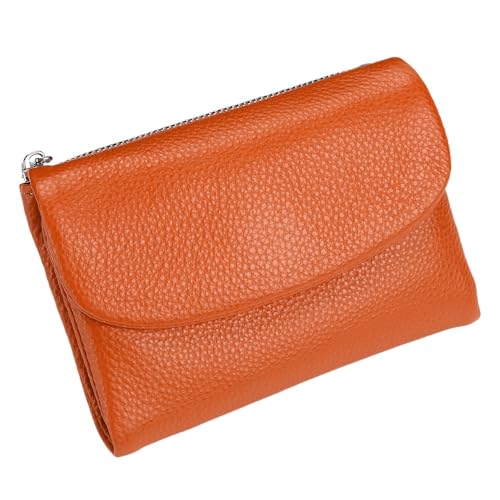 KERLYING Unisex Leather Wallet, 5.3In Short Genuine Leather Coin Card Holder, Unisex Clutch Bags with Credit Card Holder and Cash Slots (Orange) von KERLYING