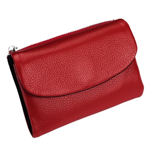 KERLYING Unisex Leather Wallet, 5.3In Short Genuine Leather Coin Card Holder, Unisex Clutch Bags with Credit Card Holder and Cash Slots (Red with Black) von KERLYING