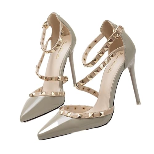 Damen-High-Heels, geschlossene Zehen, Stiletto-Absätze, Spitze Zehen, Knöchelriemen, High Heels, Schnalle, Damen, Bequeme, sexy Schuhe für Hochzeit, Freizeit, Party, Büro von KEROBGJFS