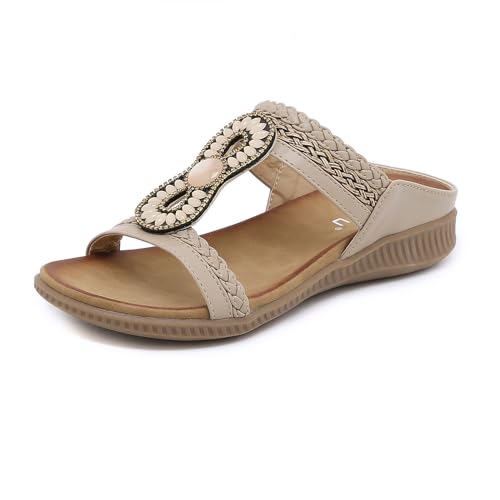 KEROBGJFS Damen-Keilsandalen, Perlen-Slip-On, dicke Sohle, Keilsandalen, Sommer, lässige Sandalen, Wanderschuhe von KEROBGJFS