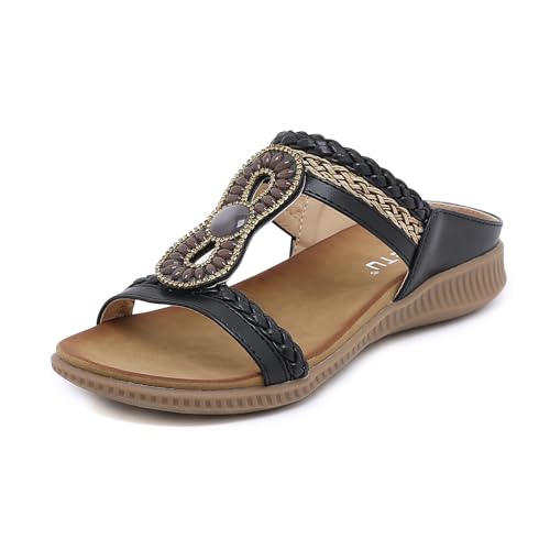 KEROBGJFS Damen-Keilsandalen, Perlen-Slip-On, dicke Sohle, Keilsandalen, Sommer, lässige Sandalen, Wanderschuhe von KEROBGJFS