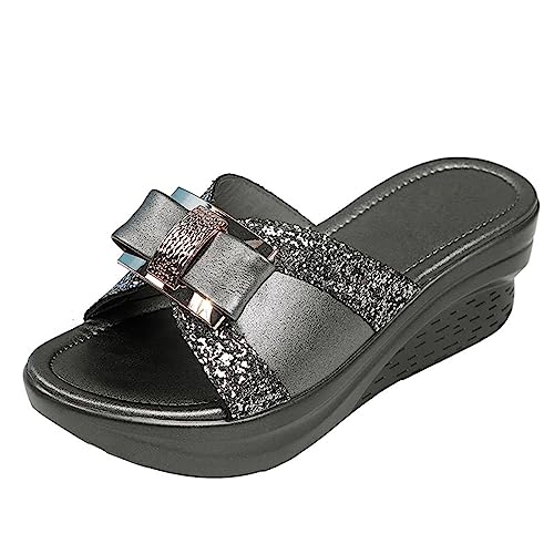 KEROBGJFS Damen-Plateausandalen – Bequeme Slip-On-Plateausandalen mit offener Zehenpartie für sommerliche Freizeitkleidung von KEROBGJFS