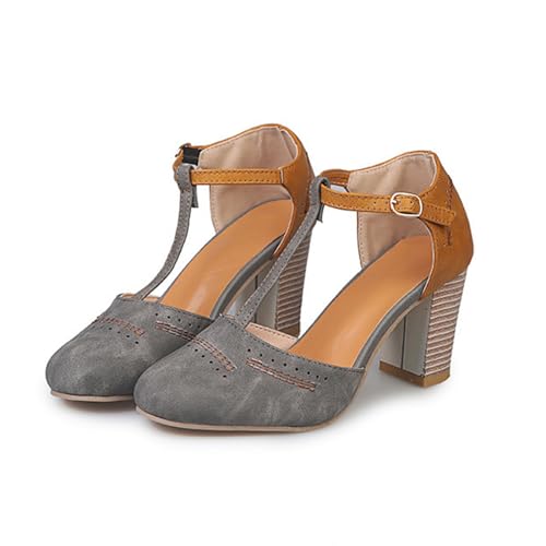 KEROBGJFS Damen-Sandalen mit Blockabsatz, Schnürung, geschlossener Zehenbereich, Knöchelriemen, Kleidschuhe für Damen, Brautjungfern, Damen, Hochzeit, Brautparty, Heimkehr, Abschlussball von KEROBGJFS