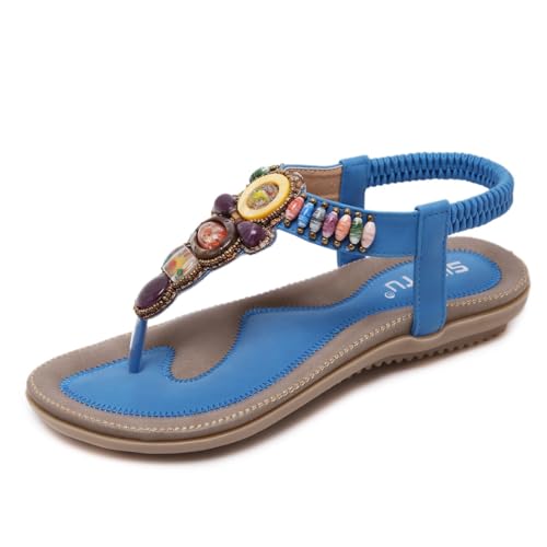 KEROBGJFS Flache Damen-Sandalen: Sommer-Böhmische, bequeme Wander-Tanga-Damen-Flach-Sandalen, Strandschuhe von KEROBGJFS