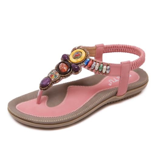 KEROBGJFS Flache Damen-Sandalen: Sommer-Böhmische, bequeme Wander-Tanga-Damen-Flach-Sandalen, Strandschuhe von KEROBGJFS