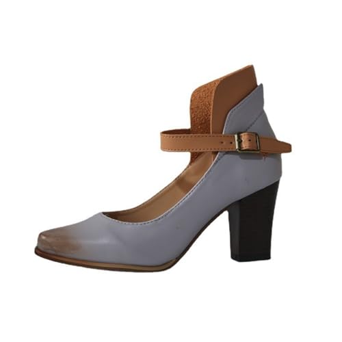 KEROBGJFS Modische High-Heel-Sandalen für Damen, Damen-Blockabsatz, spitzer Zehenbereich, Knöchelriemen, High-Heel-Sandalen – gepolstert und bequem von KEROBGJFS