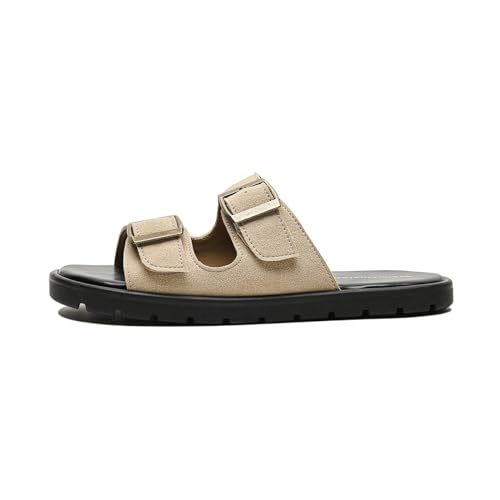 KEROBGJFS Sandalen für Damen und Herren – Bequeme Hausschuhe – Verstellbare Hausschuhe mit zwei Schnallen – Flache Sandalen von KEROBGJFS