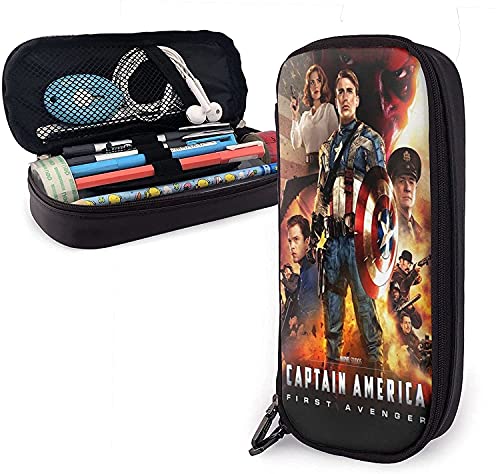 Captain America Federmappe aus Leder, Reise-Kosmetiktasche, großes Fassungsvermögen, mit Reißverschluss, Schreibwaren-Aufbewahrungsbox, Geburtstagsgeschenk, Stiftehalter von KEROTA