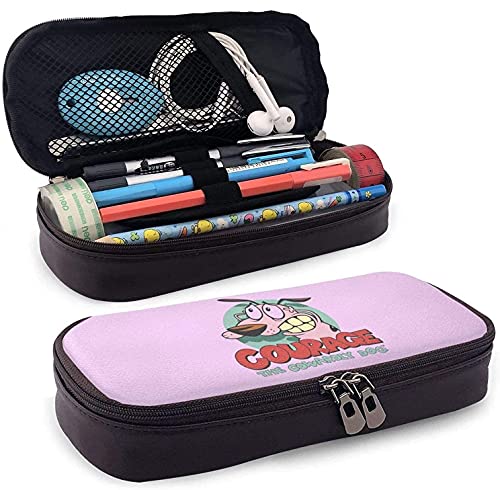 Federmappe aus Leder mit Aufschrift „Courage The Cowardly Dog“, groß, wasserdicht, praktische Tasche mit Reißverschluss, für Jungen, Mädchen, Teenager, Erwachsene, Schule, Arbeit von KEROTA