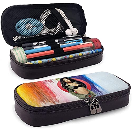 Janet Jackson Leder-Federmäppchen, großes Fassungsvermögen, wasserdicht, praktische Tasche mit Reißverschluss, für Jungen, Mädchen, Teenager, Erwachsene, Schule, Arbeit von KEROTA