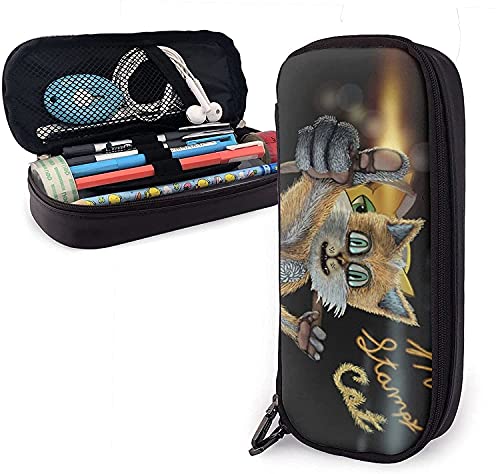 Mr. Stampy Katze Leder Federmäppchen Personalisierte Stifttasche Bleistifttasche Stifttasche Stiftebox Schreibwaren Tasche Multifunktionale Box für Jungen Mädchen von KEROTA