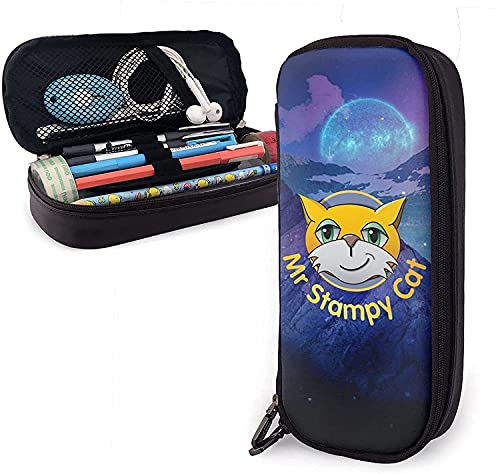 Mr. Stampy Katze Leder Federmäppchen Personalisierte Stifttasche Bleistifttasche Stifttasche Stiftebox Schreibwaren Tasche Multifunktionale Box für Jungen Mädchen von KEROTA