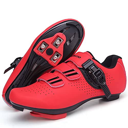 Fahrradschuhe für Herren und Damen, kompatibel mit Peloton Bike Shimano SPD & Look ARC Delta für Indoor Spin Cycle Rennrad Schuhe mit Delta Cleats vorinstalliert, rot, 45 EU von KESCOO