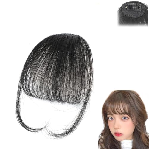 Bangs Clip-in Echthaar, nahtlose 3D Clip-in Bang Haarverlängerungen, nahtlose 3D Clip-in Bangs Haarverlängerungen für Damen, gebogene Pony für den Alltag von KESKPAMH