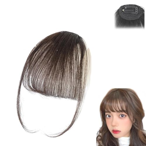 Bangs Clip-in Echthaar, nahtlose 3D Clip-in Bang Haarverlängerungen, nahtlose 3D Clip-in Bangs Haarverlängerungen für Damen, gebogene Pony für den Alltag von KESKPAMH