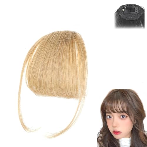Bangs Clip-in Echthaar, nahtlose 3D Clip-in Bang Haarverlängerungen, nahtlose 3D Clip-in Bangs Haarverlängerungen für Damen, gebogene Pony für den Alltag von KESKPAMH