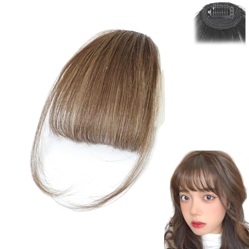 Bangs Clip-in Echthaar, nahtlose 3D Clip-in Bang Haarverlängerungen, nahtlose 3D Clip-in Bangs Haarverlängerungen für Damen, gebogene Pony für den Alltag von KESKPAMH