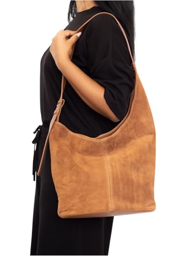 KESLEM Wildledertasche in Kamelfarbe mit verstellbarem Riemen, Kamel, Medium von KESLEM