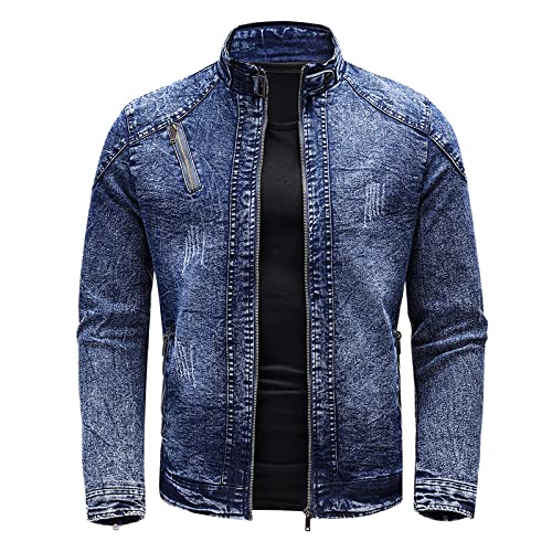 KESRAT Herren Stehkragen Jeansjacke Mode Gewaschen Langarm Reißverschluss Hübsche Allgleiches Freizeitjacke Europa und Amerika 4XL von KESRAT