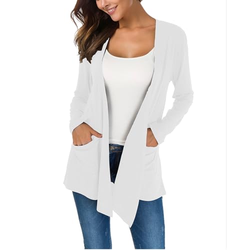 KESSER Casual Basic Lang Strickjacke Für Damen Hat Zwei Taschen Langarm Offene Vorderseite Schlanke Passform Modisch Und Vielseitig Cardigan Weich Und Dün Weiß M KESSER Casual Basic Lang Strickjacke Für Damen Hat Zwei Taschen Langarm Offene Vorderseite Schlanke Passform Modisch Und Vielseitig Cardigan Weich Und Dün Weiß M von KESSER