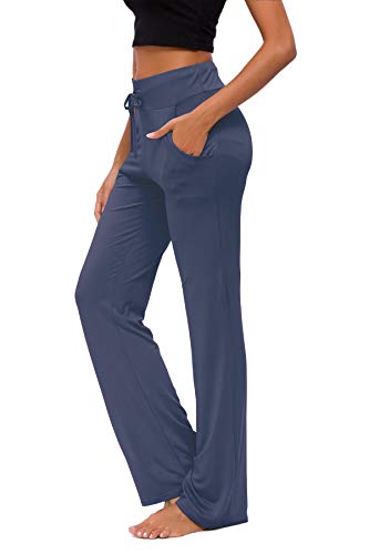 KESSER Yogahose Jogginghose Damen mit Taschen Freizeithose Straight Leg Modal Sporthose Kordelzug Damenmode Culotte Lounge Running Lang Frauen Hose Navy XL von KESSER