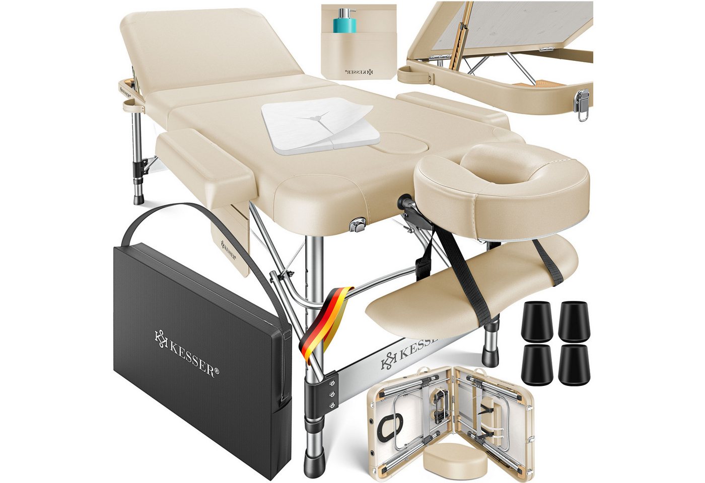 KESSER Massageliege, Mobile Massageliege klappbar & höhenverstellbar 3 Zonen Massagebett von KESSER