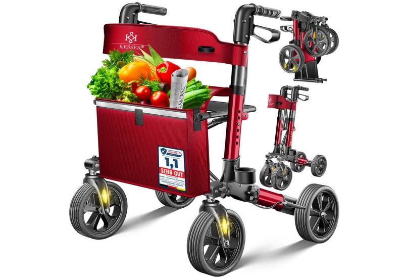 KESSER Rollator, faltbar Laufhilfe Senioren Gehhilfe mit Sitz & Tasche höhenverstellbar von KESSER