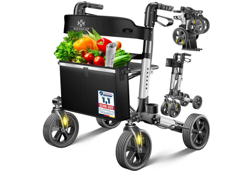 KESSER Rollator, faltbar Laufhilfe Senioren Gehhilfe mit Sitz & Tasche höhenverstellbar von KESSER