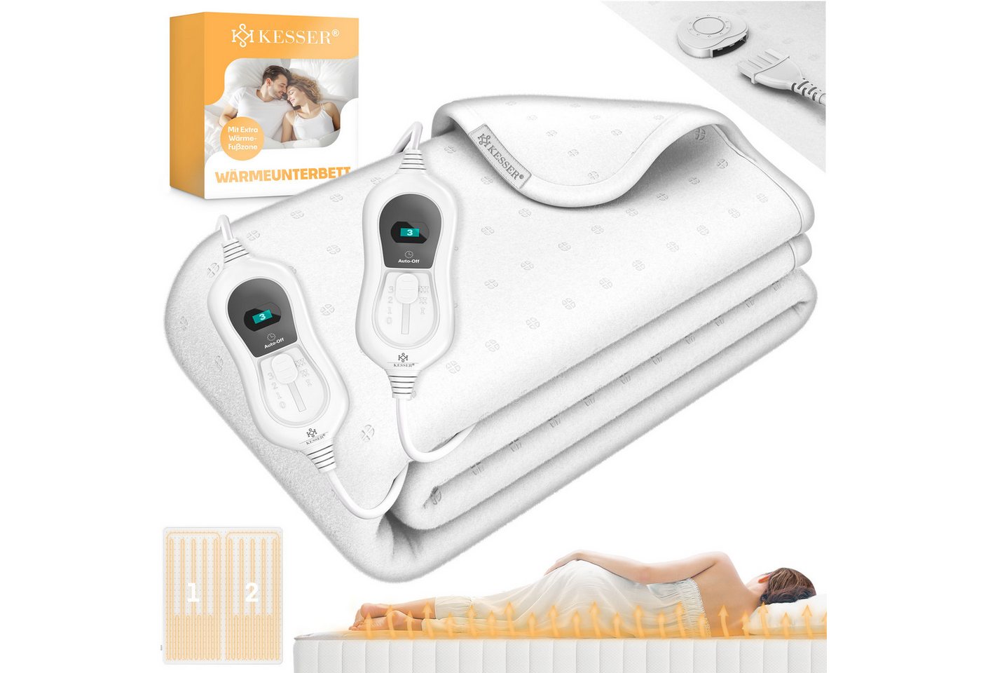 KESSER Wärmeunterbett, Wärmeunterbett mit Abschaltautomatik Fernbedienung Heizdecke von KESSER