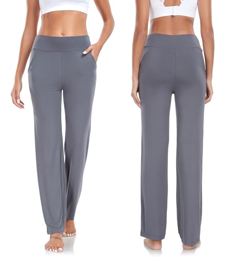 Yogahose Jogginghose Damen Verdickte Version Mit Taschen Freizeithose Straight Leg Modal Sporthose Mode Lounge Running Lang Frauen Hose Yoga Trousers Workout Leisure Jogging Bottoms Dunkelgrau XL von KESSER